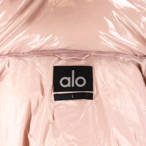 ALO Yoga Stunner Puffer Jacket High Gloss Dusty Pink Coat Hooded L NEW - Picture 10 of 10